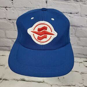 Vintage Snapback Ball Cap Blue Metal Grommets Embroidered Patch Size L Rare Hat